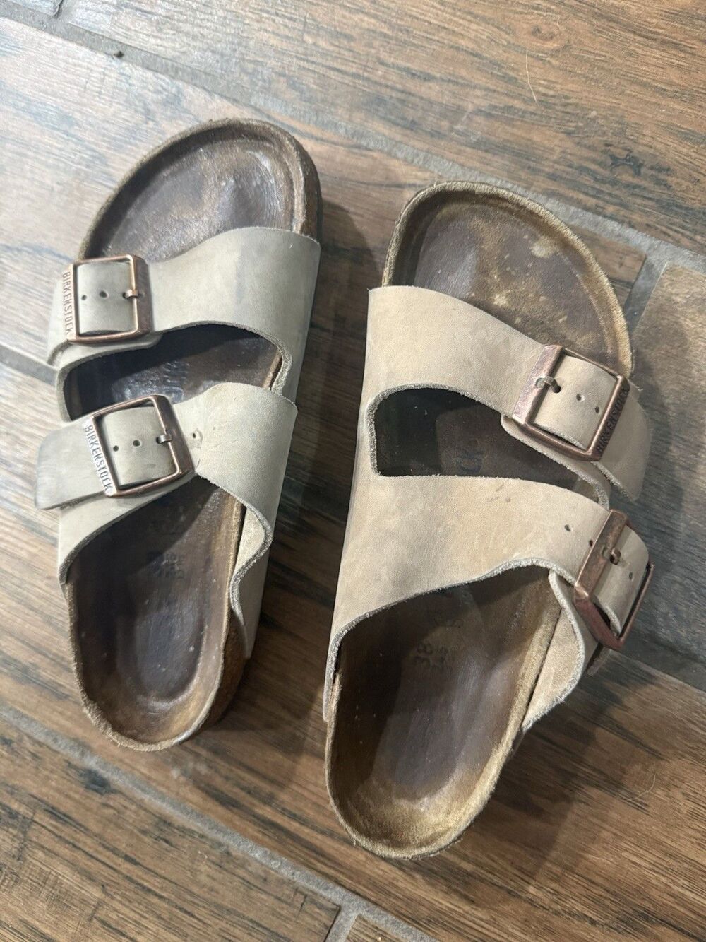 Birkenstock Sandals 38  L7 M5 Tan 2 Buckle Soft Bed Leather
